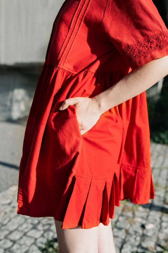 Červené ľanové babydoll šaty