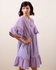 Fialové kockované košeľové šaty