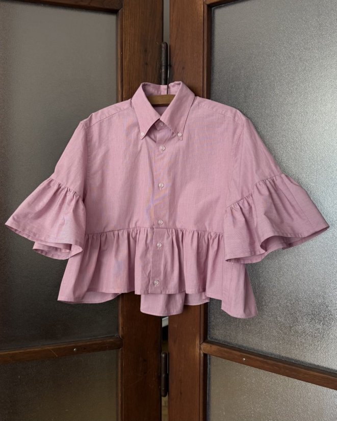 Ružová maxi volánová košeľa