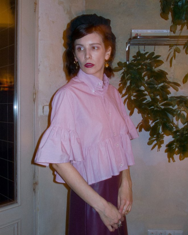 Ružová maxi volánová košeľa