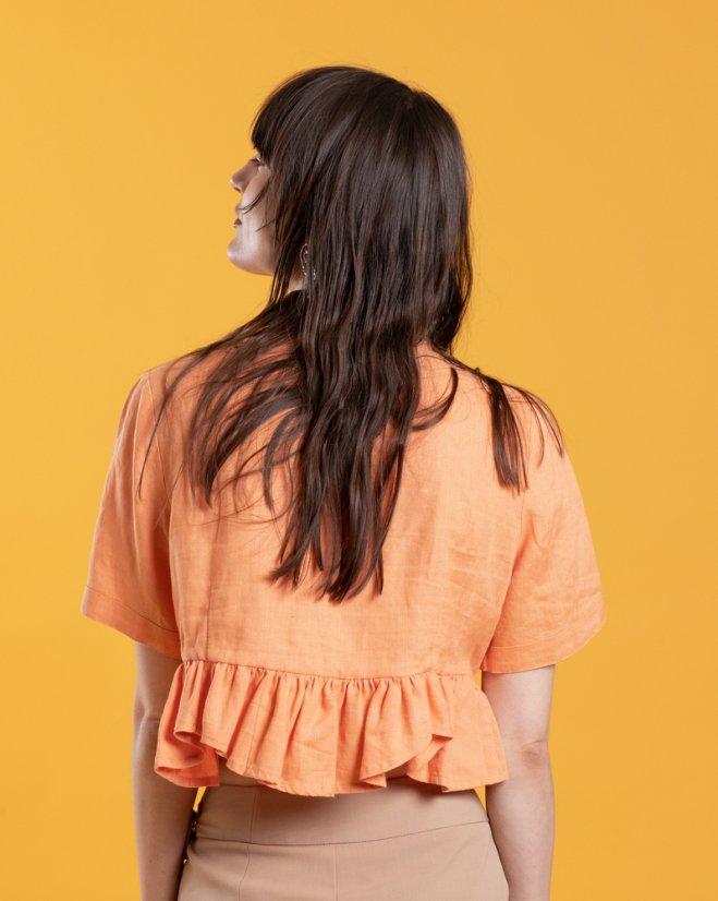 Oranžová ľanová volánová košeľa - Simple