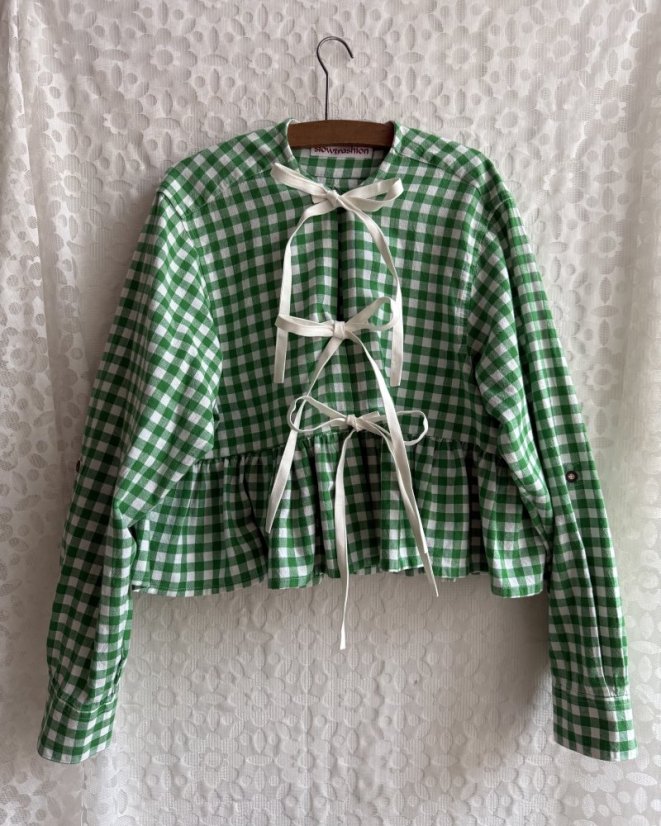 Zelená kockovaná košeľa s mašľami