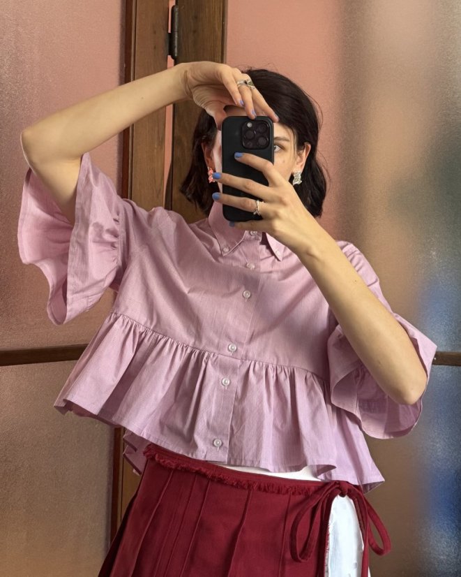 Ružová maxi volánová košeľa