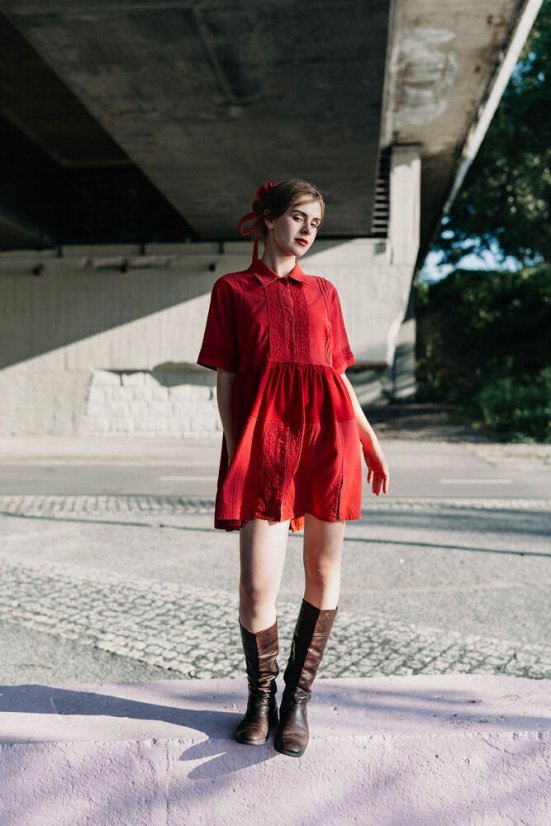 Červené ľanové babydoll šaty