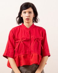 Červená ľanová košeľa s mašličkami