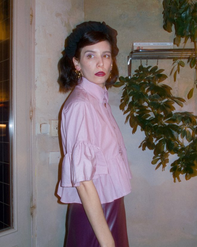 Ružová maxi volánová košeľa