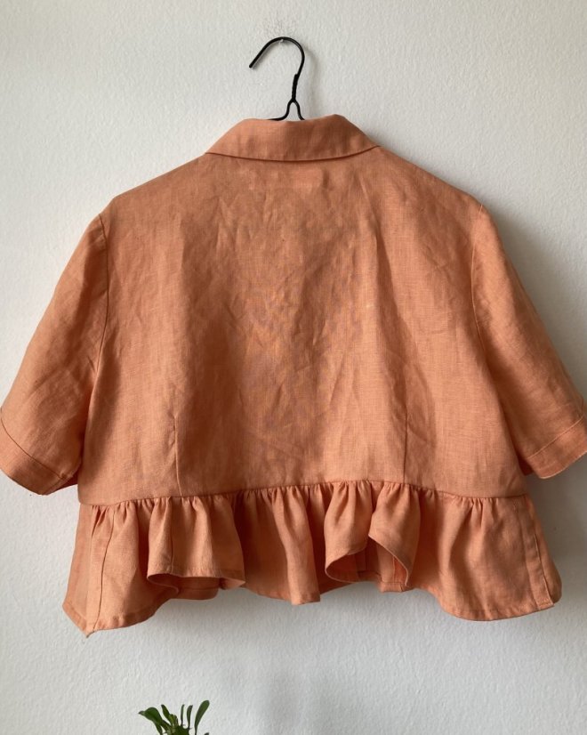 Oranžová ľanová volánová košeľa - Simple