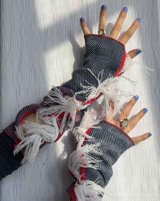 Modré obojstranné návleky na ruky